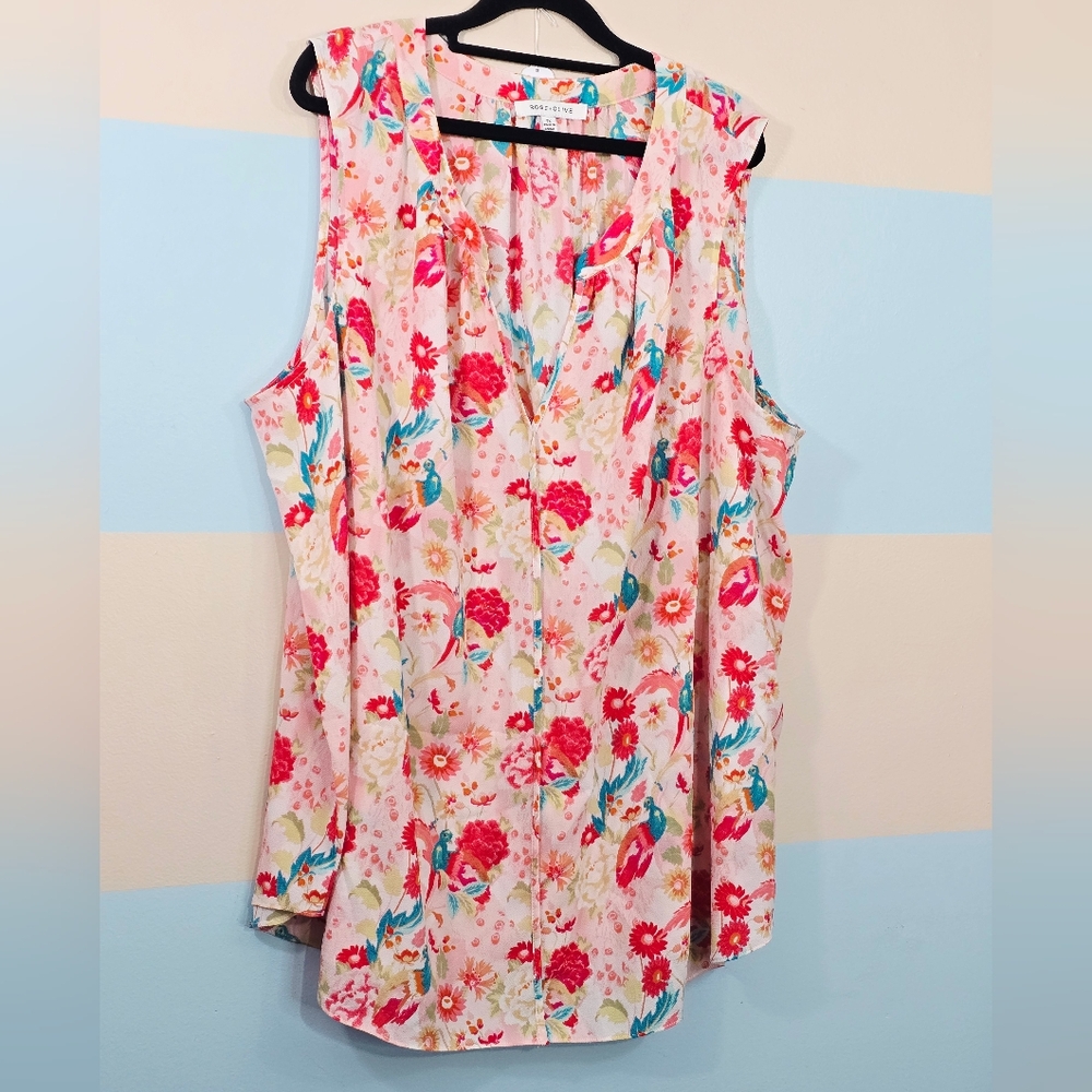 Rose & Olive Plus Size Floral Top in Teal, Coral & Cream - Picture 3 of 7